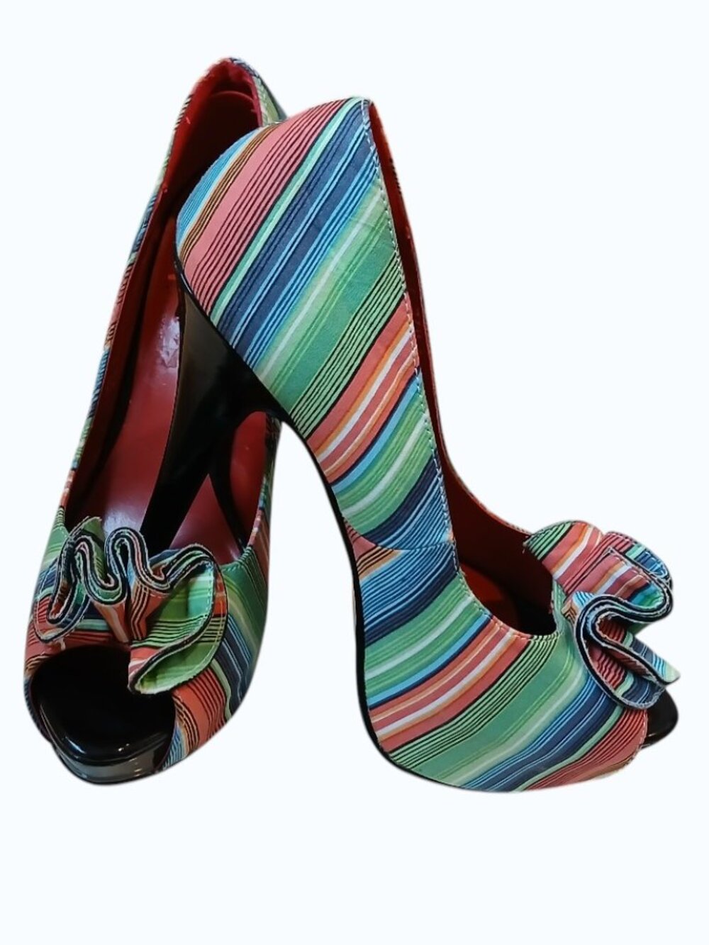 PIN UP COUTURE Stiletto Striped Fabric Pumps - Picture 4 of 16